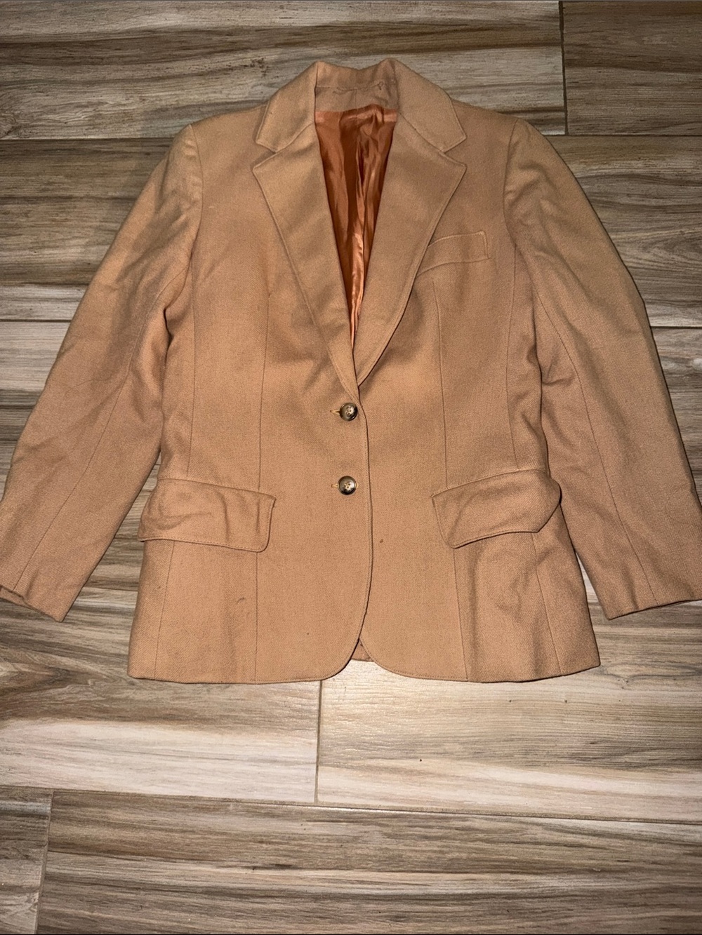 Women's vintage wool Classic Camel Blazer - Tailored Two-Button Jacket